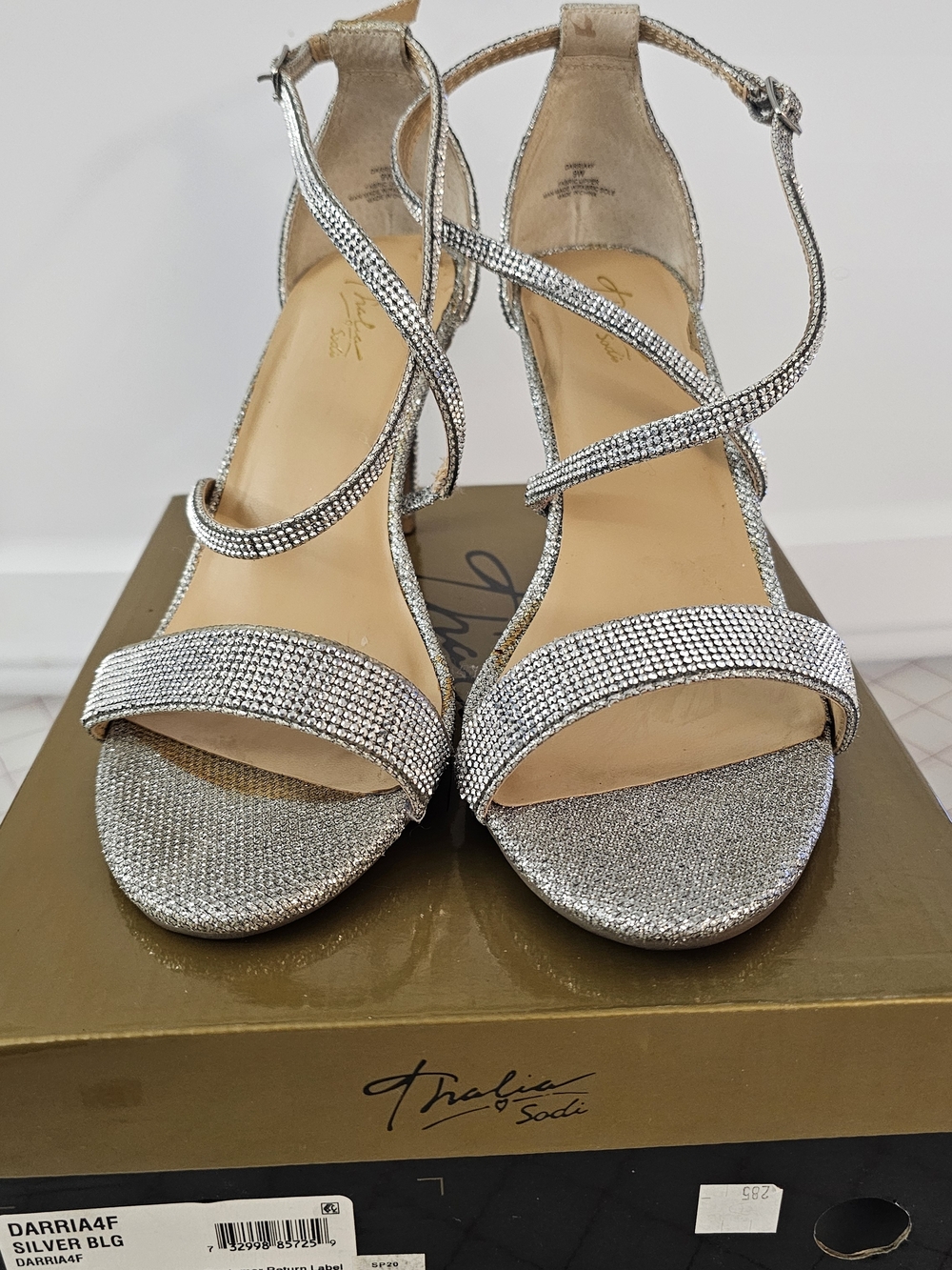 Thalia Sodi Silver Strappy Evening Sandals 9 Wide